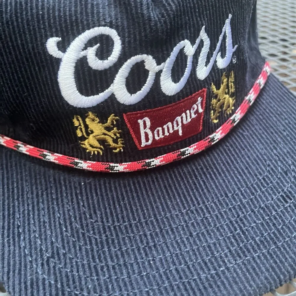 Coors Banquet Corduroy Hat Blue Retro Embroidered Logo Rope Snapback NWT